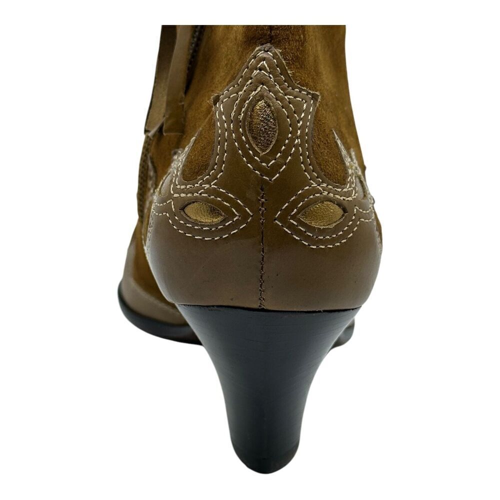 Antonio Melani Western Boots Women 7.5M Brown Suede Gold Pointed Kitten Heel - Picture 6 of 15